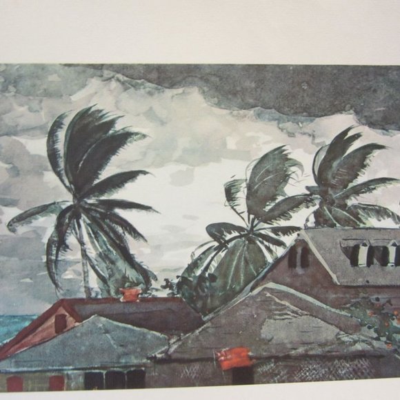 VTG 50'S WINSLOW HOMER PRINT "HURRICANE, BAHAMAS" WATERCOLOR art PRINT - Picture 2 of 4